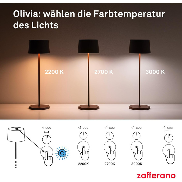Zafferano Olivia Pro: Портативна LED-лампа з торшером, регулювання яскравості, 2200-3000K, Corten, для дому та саду