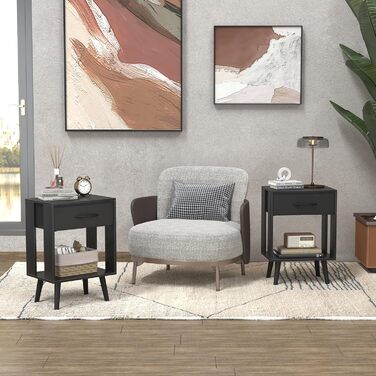 Набір з 2 тумбочок до ліжка, 40x30x60.3 см, чорний колір. Тумбочки з шухлядою для спальні, дитячої кімнати, як подарунок. Настільний столик, приліжкова тумбочка.