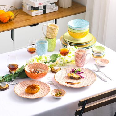 Набір порцелянового посуду Haruka, 48 предметів - Круглий комбінований обідній сервіз Mness aptieka на 12 персон, включає чашки, миски, десертні тарілки та обідні тарілки (Natsuki, обідній сервіз із 24 предметів)