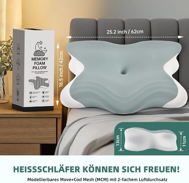 Подушка для сну на боці Rokehr, подушка для шиї, подушка з піною з пам'яті, подушка для підтримки шиї, подушка для сну на спині, животі та боці