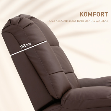 Крісло-масажер з регульованим нахилом та пультом дистанційного керування, розмір 94 x 99 x 99 см, штучна шкіра, колір коричневий.