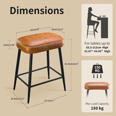 Набір з 2 барних стільців з мікрофібри, ретро дизайн, висота 62.5 см, без спинки, сірий (коричнева шкіра)