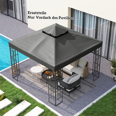 Тент для павільйону 3 x 3 м, замінний, з отворами для стоку води, UPF30+, захист від сонця, темно-сірий