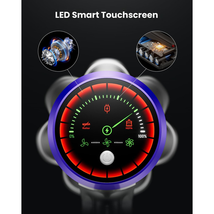 Бездротовий акумуляторний пилосос 48000Pa/580W/65Min, об'єм 1,8L, з функцією від'єднання пилу, антизаплутана щітка, 8-ступенева фільтрація. Підходить для килимів, шерсті тварин та твердих поверхонь. Колір: блакитний