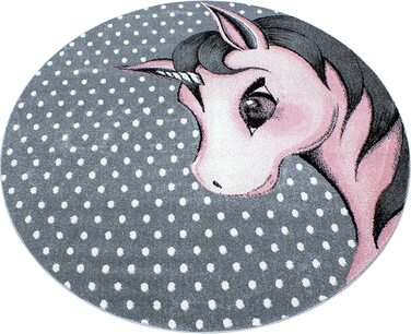 Дитячий килим з коротким ворсом Unicorn Design Рожевий 120 см Круглий килим для дівчаток Extra Soft Antiallergenic - Килимок для дитячої кімнати для дівчаток і хлопчиків Ігровий килимок Дитячий килимок 120 см круглий рожевий