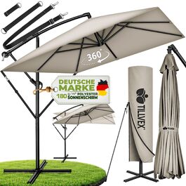 Прямокутна садова парасолька tillvex® з алюмінієвим стійкою 330 см, підвісна модель з рукояткою, захистом від UV та вітру, водонепроникна (Taupe, без LED)
