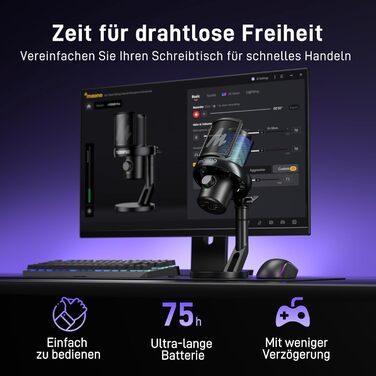 Мікрофон MAONO DM40 Pro бездротовий для ПК з RGB підсвіткою та ШІ-зміною голосу, шумозаглушення, для геймінгу, подкастингу та стрімінгу (чорний)