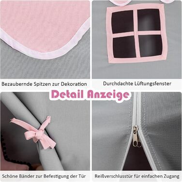 Дитячий ігровий будиночок GOPLUS, XL, 143x100x155 см, з сумкою, килимком, дверцятами на блискавці та 4 вікнами, для 2-3 дітей від 3 років (Рожевий)