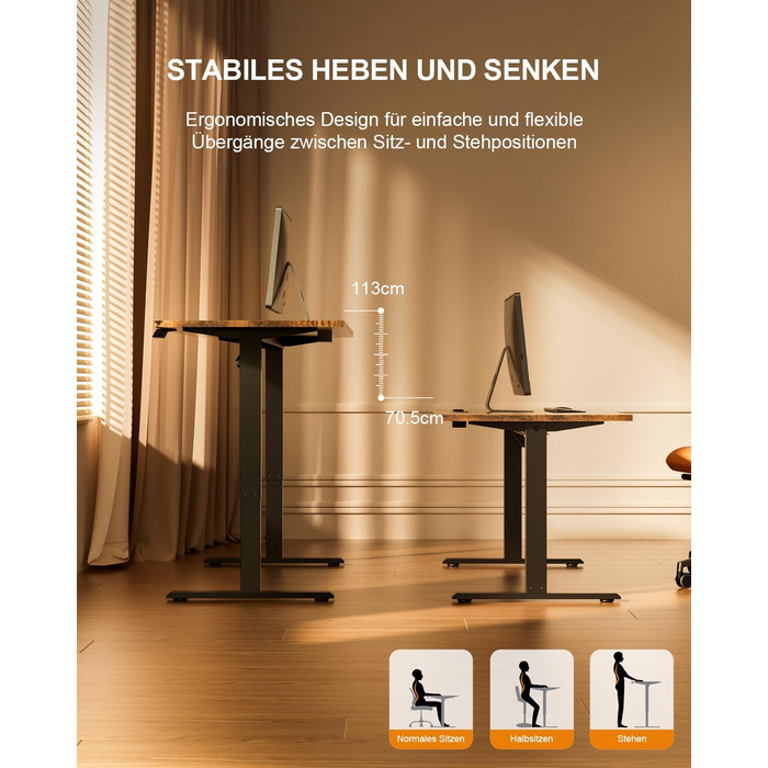 Регульований стіл з USB-портом та розеткою, 100 x 60 см. Електричний стіл, комп'ютерний стіл з пам'яттю, білий (коричневий)