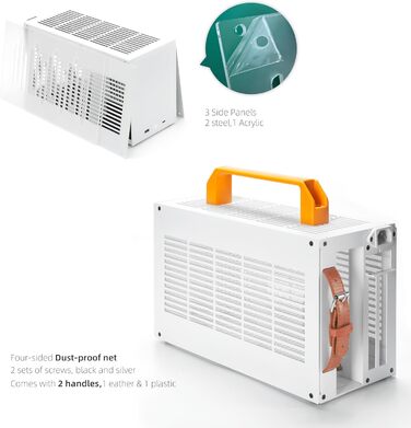 SGPC ITX міні-корпус K49 (сталь), вдосконалена версія K55, сумісний з GPU, 2 ручки, вентиляційна панель, 2 сталеві та 1 акрилова боковини, компактний 6L корпус для ПК