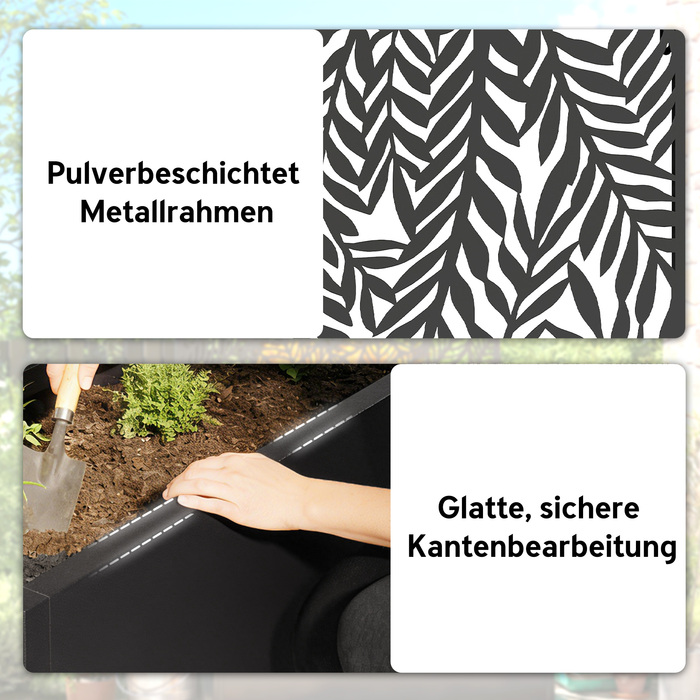 Квітковий ящик з екраном/перегородкою, кашпо з решіткою для підтримки ліан, прикрашене тропічними листковими мотивами, розміром 61 x 23 x 113 см, чорного кольору.