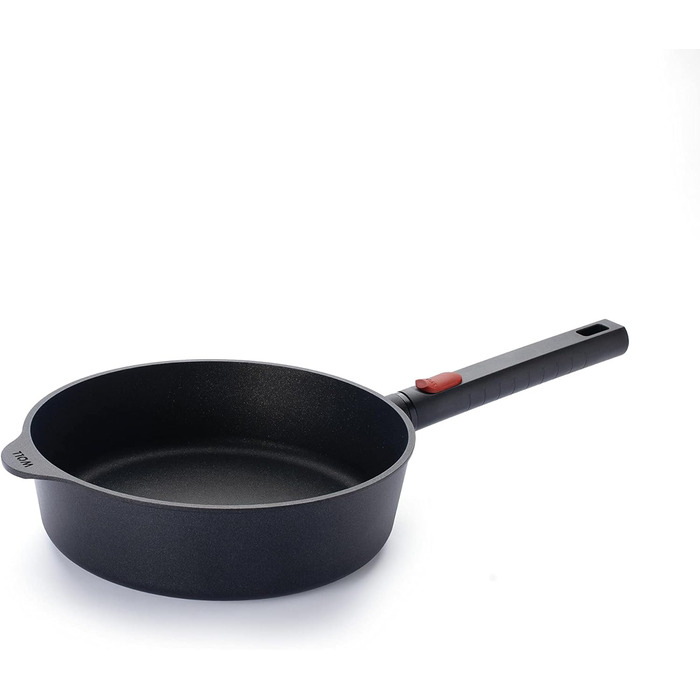 Чавунна сковорода Woll Eco Logic QXR з високим бортиком - Індуктивна -, зі знімною ручкою - Підходить для всіх типів плит, без PFAS, з литого алюмінію, безпечна для духовки, чорна (Ø 24 см, висота 7 см)