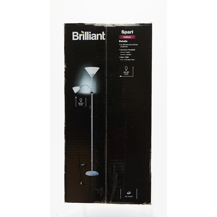 Стельовий омийник Brilliant Spari 1,8 м, підходить для LED, лампа для читання, вимикач шнура, білий