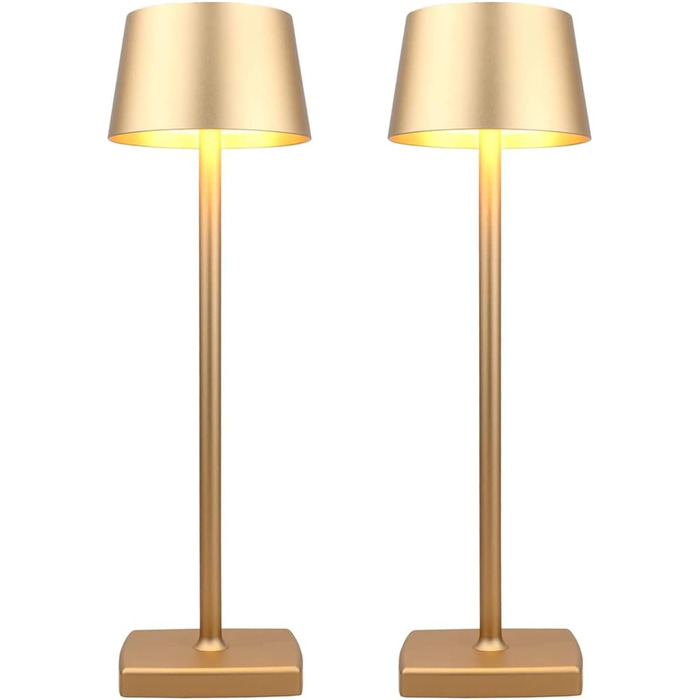 Настільна лампа бездротова 2 шт. (золота), IP54, 6000mAh, повна цинкова сплава, регулювання яскравості, для дому та бізнесу