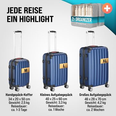 Набір валіз Monzana® 3шт, Зелений - M, L, XL - з замком, органайзером та вагами - з ручками Gel, подвійними колесами, ніжками, тріумфом, валіза-тролей, валіза з жорстким корпусом, набір валіз, тріумф-набір (Блакитний)