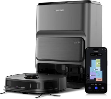 Робот-пилосос EUREKA J12 Ultra з функцією миття підлоги (самостійне очищення, миття та сушка), потужність всмоктування 5000Pa, обертова функція миття, Dual-LiDAR навігація, 3D уникнення перешкод, білий (чорний)