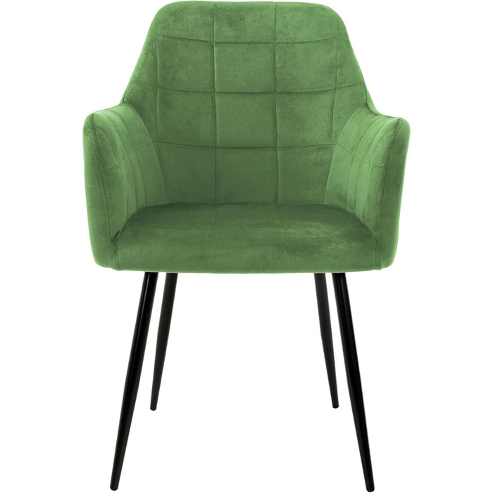 ECD Germany Комплект з 6 обідніх стільців з м'яким оксамитовим сидінням, металевими ніжками та підлокітниками, для вітальні та кухні, світло-зелений колір