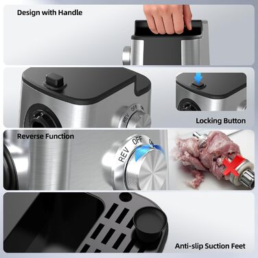 М'ясорубка електрична FIMEI 4-в-1 з насадками для ковбас та печива, нержавіюча сталь