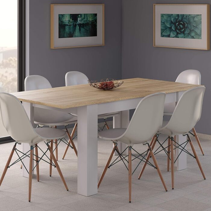 Розсувний обідній стіл Habitdesign Kendra, білий та канадський дуб, 140–190 x 78 x 90 см