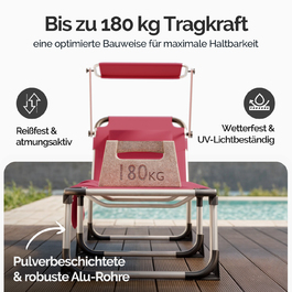 Шезлонг Мальта Рубіновий червоний 210x61x35см Alu Sun Canopy