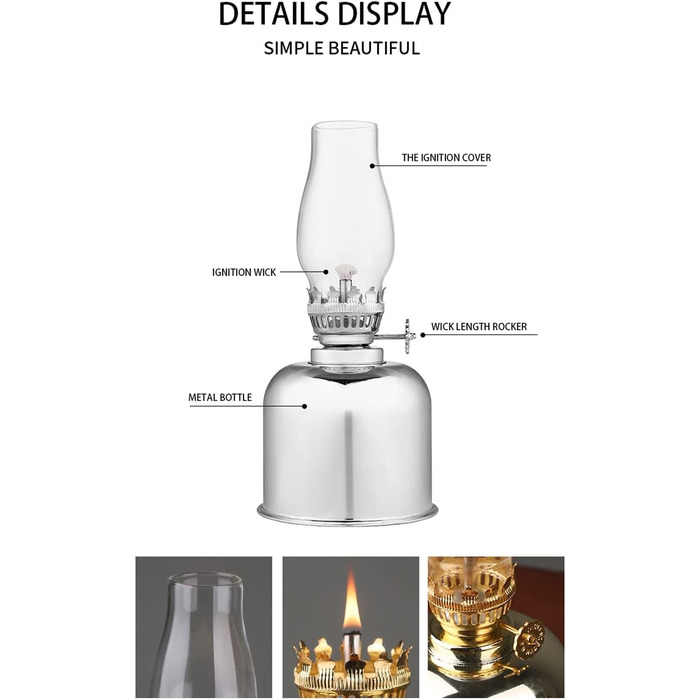 Гасова лампа ліхтар - 7.28 в скляному маслі настільні лампи для прикраси домашнього освітлення (Колір сріблястий)