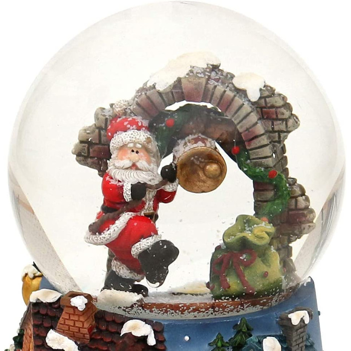 Деко-герої24 Снігова куля на хитромудро прикрашеній підставці, з музичним супроводом, мелодія Біле Різдво, Розміри L/B/H 12,5 x 12 x 14,5 см Сфера Ø 10 см (Санта-Клаус)