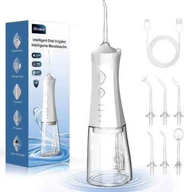 Іригатор для порожнини рота Munddusche - Тест-переможець 2024, професійний, з технологією мікробульбашок, регулювання тиску води, для чищення зубів та брекетів, білий