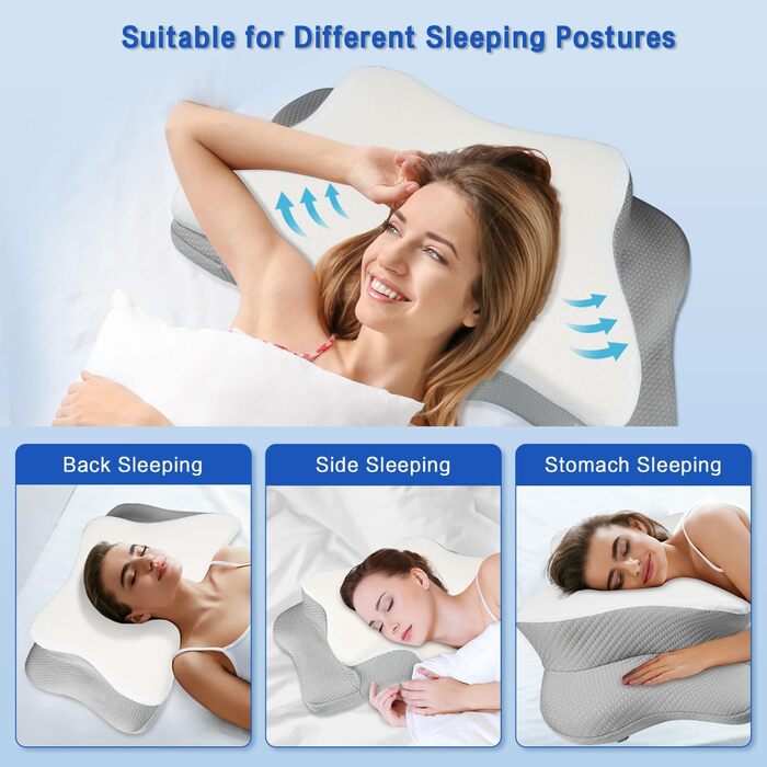 Подушка для шиї та плечей QIUBABYO з memory foam, ергономічна подушка для сну на боці, спині та животі з чохлом