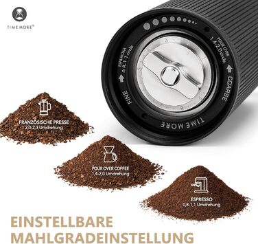 Ручна кавомолка TIMEMORE Chestnut C3 ESP PRO: корпус з нержавіючої сталі, жорна S2C, для еспресо та френч-пресу, чорний колір