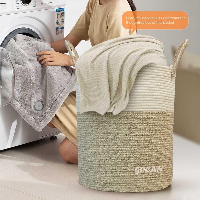 Великий міцний кошик для білизни з плетеного матеріалу сірого/бежевого кольору (D38H50cm)