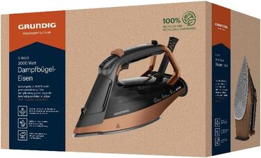 Праска Grundig SI 8050 з датчиком руху SteamSense, 3000 Вт, керамічна підошва, автоматичне відпарювання, Drip Stop, чорно-коричневий колір