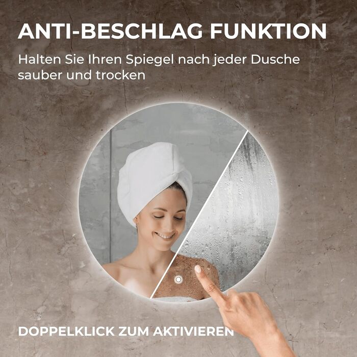 Дзеркало для ванної кімнати BR Bringer LED Round 80см з підсвічуванням, антизапарюванням, димуванням, 3 кольори світла, сенсорне управління та функція пам'яті (BRRS201)