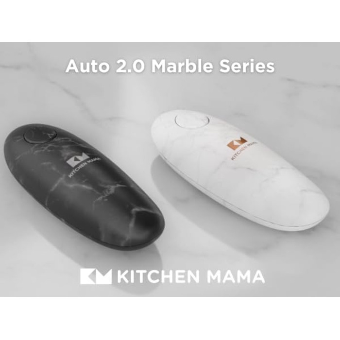 Електричний відкривач консерв Kitchen Mama 2.0: автоматичний, бездротовий, з гладкою кромкою, для безпечного відкривання, працює від батарейок (мармуровий чорний)
