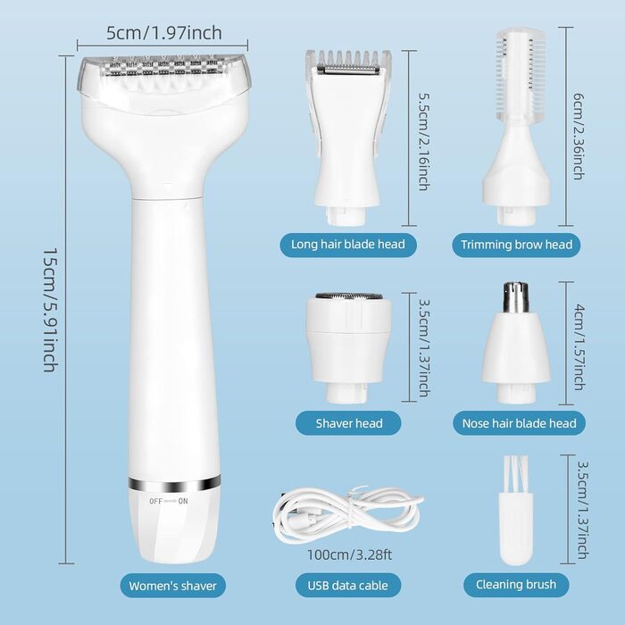 Електрична жіноча бритва 5-в-1 для вологого/сухого прибирання, водонепроникна, для тіла, обличчя та бікіні.