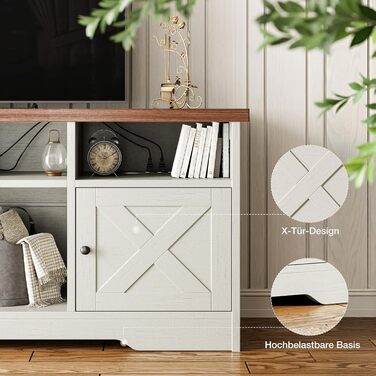 Тумба під ТВ Coleshome з розетками, USB, LED, 4 відкриті полиці та 2 шухляди, 150x35x65 см, білий та горіх