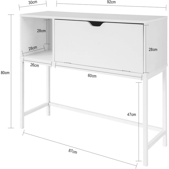 Консольний столик SoBuy FSB21-W з клапаном і відділенням, білий, 92x80x30см