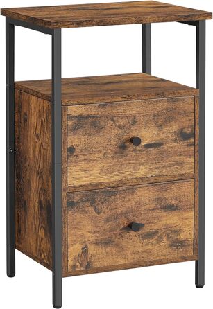 Приліжкова тумбочка, журнальний столик, з 2 висувними ящиками, для спальні, вітальні, промислового дизайну, вінтажний коричнево-чорний LET521B01