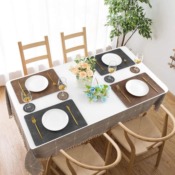 Набори серветок Pixieora для столу (4 шт.) з екошкіри, миючі, з підставками під тарілки, сірий та світло-коричневий кольори