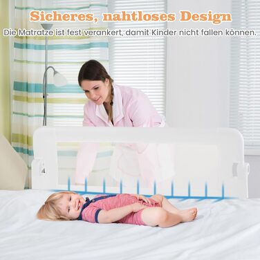 Бортик для ліжка COSTWAY складаний, захисний бар'єр для ліжка з регульованими ременями, швидке складання в один клік, захист від випадання для батьківських та дитячих ліжок (Сірий, 120x42 см)