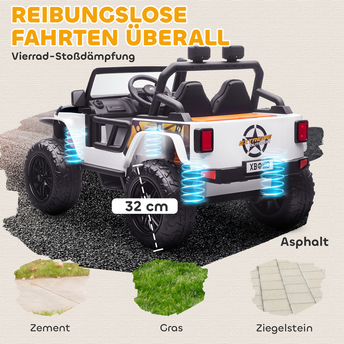 Електромобіль для дітей, 12V акумулятор, з сидінням для батьків та дитини, дистанційне керування, музика, гудок, світлодіодні вогні, вік 3-8 років, білий