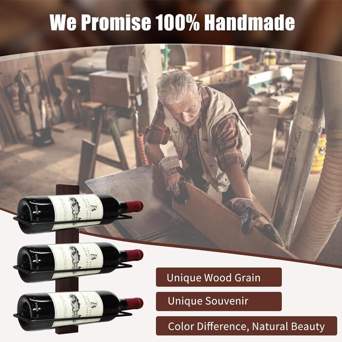 Металева полиця для пляшок вина, 9 відділень, чорна, настінна | Weinregal