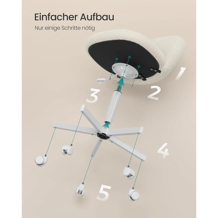 Крісло SONGMICS для дому та офісу, крісло для макіяжу з флісу, регульоване по висоті, для робочого кабінету, спальні, гардеробної, кремово-біле, OBG027WD01