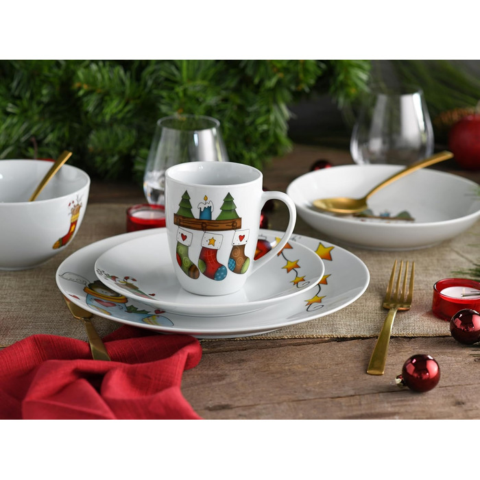 CreaTable Набір посуду Luna, 18 предметів для 6 осіб. Комплект для сніданку з порцеляни, придатний для миття в посудомийній машині та використання в мікрохвильовій печі.