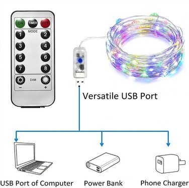 Світлодіодів гірлянда, 25 м, 8 режимів, гірлянда, Вулична електрична гірлянда, водонепроникна зовнішня/внутрішня мідна гірлянда з дистанційним таймером для спальні, меблів для балкона, вечірки, Різдва (багатобарвна), 220