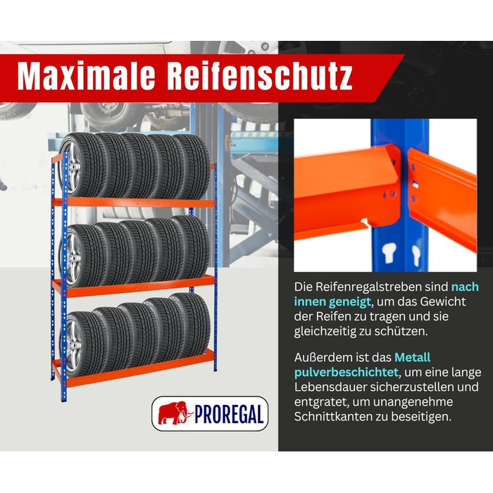 Стелаж для шин PROREGAL Tiger XL: 200x150x45 см, 300 кг навантаження, до 18 шин (205/55 R16), блакитно-помаранчевий | Стелаж для автосервісу, складу, підвалу