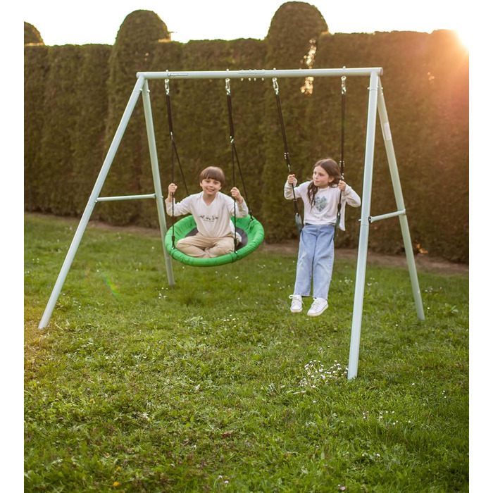 Гойдалка-гніздо для саду HyperMotion Storchennest з А-рамою, 2 місця, 150 кг, зелено-сіра (HYP1)