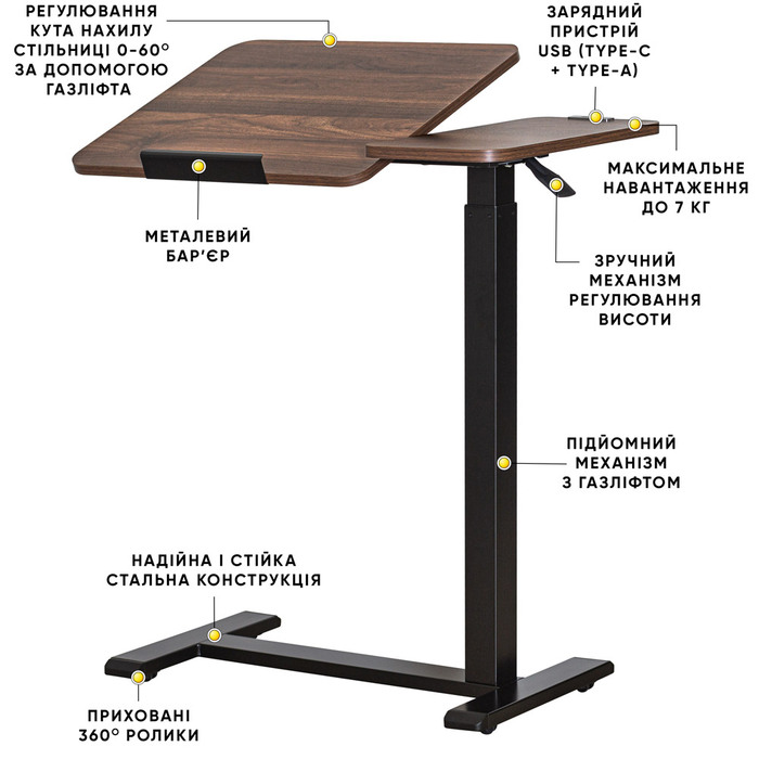 Стіл Hommex Mobidesk Duo USB Walnut (арт. ТН-010-2 Walnut)