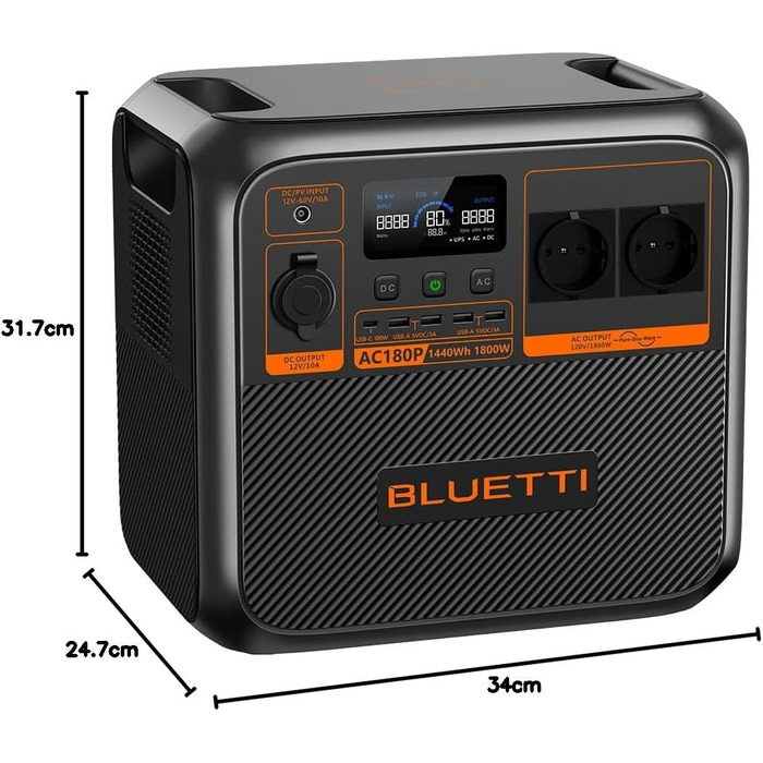 Портативна електростанція BLUETTI AC180P, 1800Wh, 2000W (4800W пік), надійна для відпочинку на природі