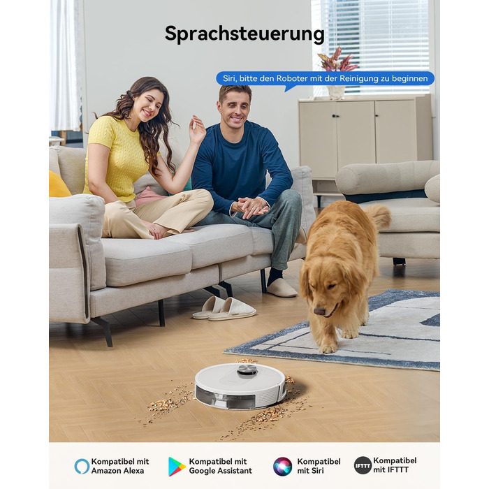 Робот-пилосос Proscenic Q8 з функцією миття 4200Pa, 200хв, для підлоги та килима, з лазерною навігацією та керуванням через додаток, сумісний з Alexa, Siri, IFTTT, для видалення шерсті тварин, білий