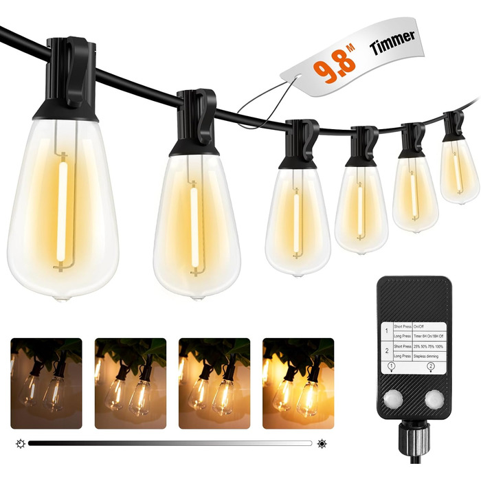 LED гірлянда для декорування приміщень та саду, 15 метрів, диммування, таймер, тепле світло, G40, вологостійка